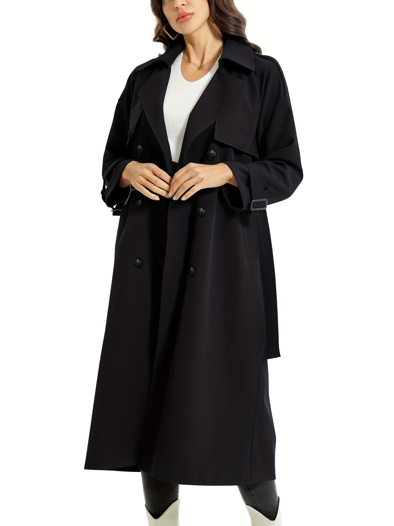 Miragio - Dames Lange Dubbelzijdige Trenchcoat met Riem en Brede Revers