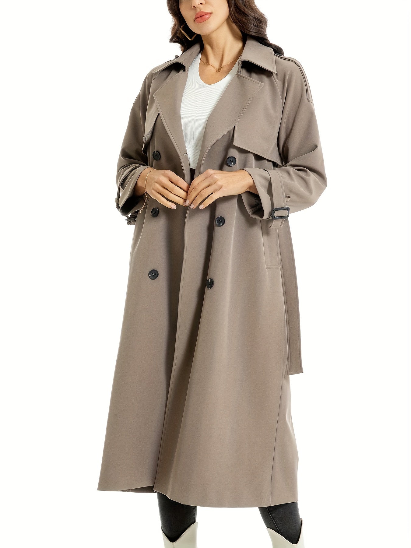 Miragio - Dames Lange Dubbelzijdige Trenchcoat met Riem en Brede Revers