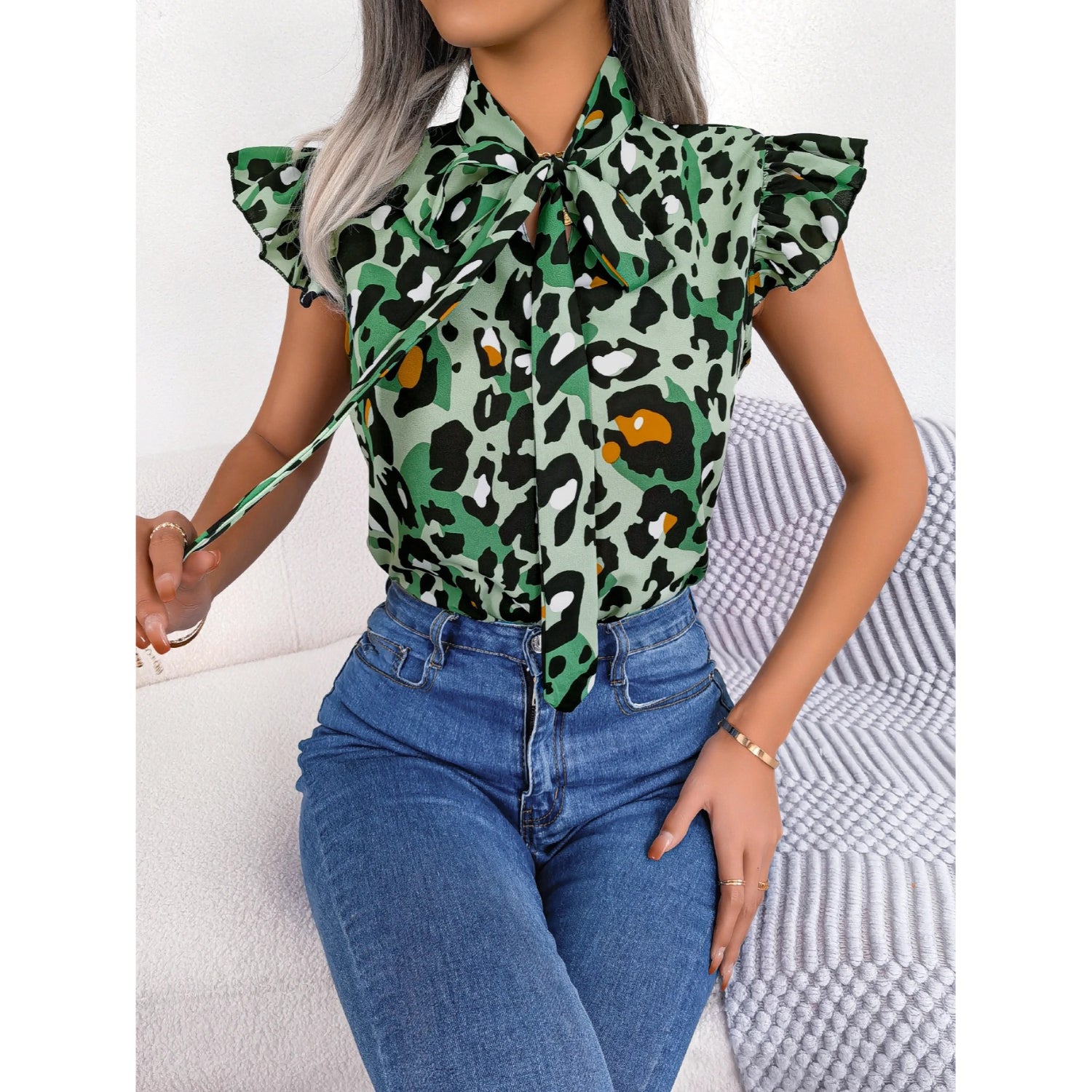 MonAmi® kleurrijke luipaardprint korte mouwen blouse