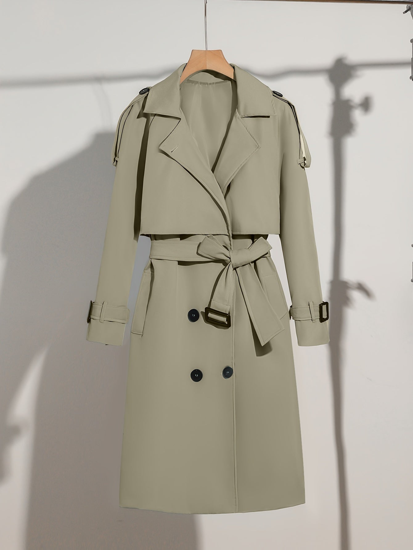 Coatela Dames Lange Dubbelknoopsluiting Trenchcoat met Tailleceintuur