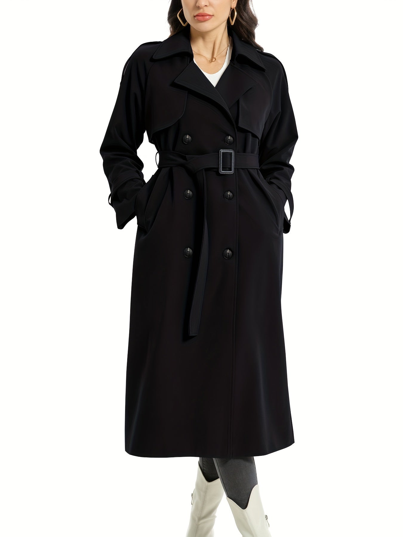 Miragio - Dames Lange Dubbelzijdige Trenchcoat met Riem en Brede Revers