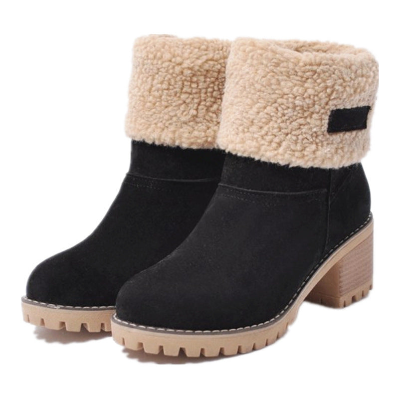 HelloBoots wollen kaki comfortabele winterlaarzen met hoge hak