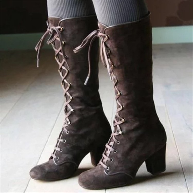 MonAmi ronde teen veterboots leer bruin comfortabele hoge laarzen