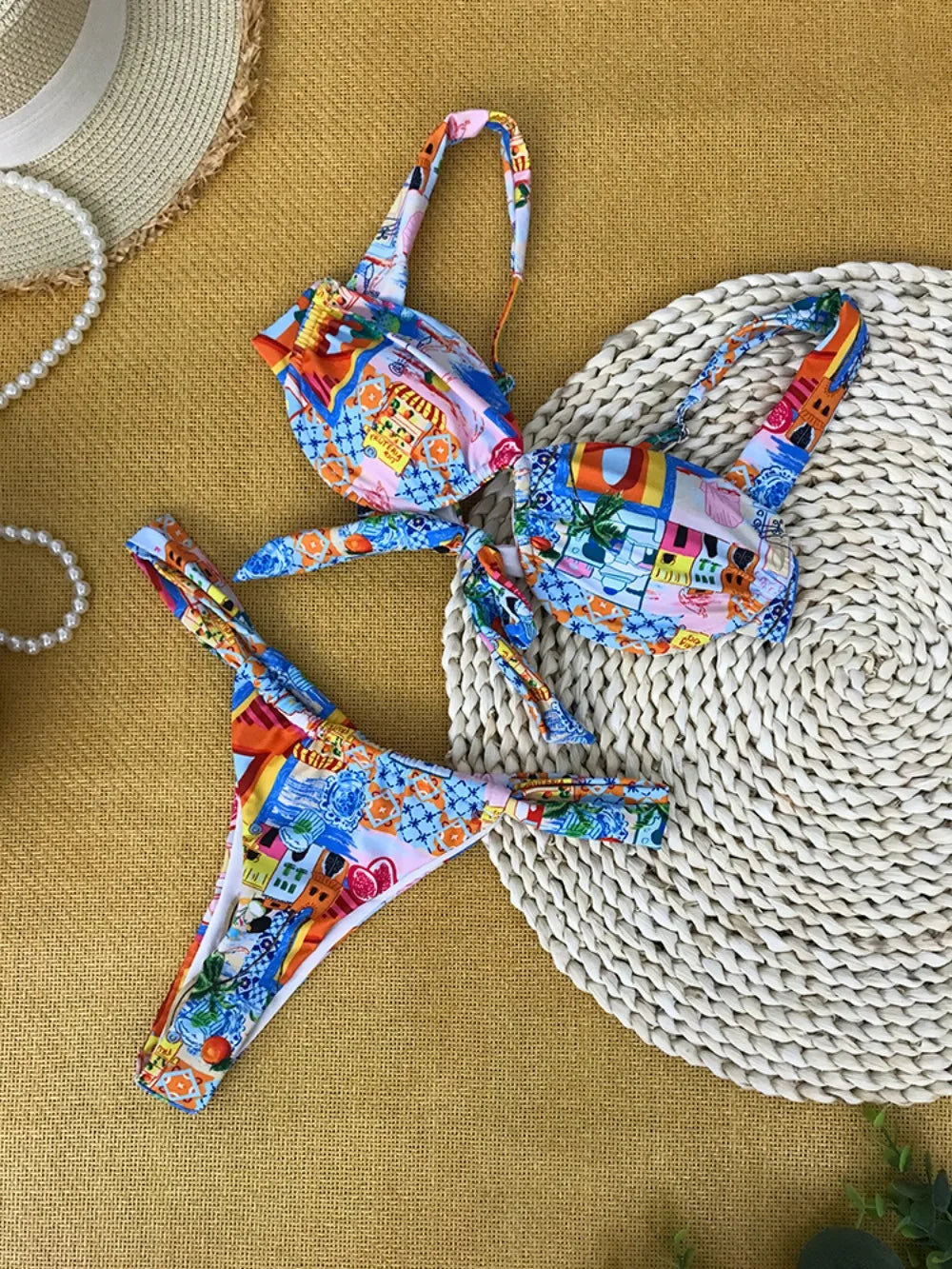 ByVera blauwe bloemenprint ademende brazilian bikini
