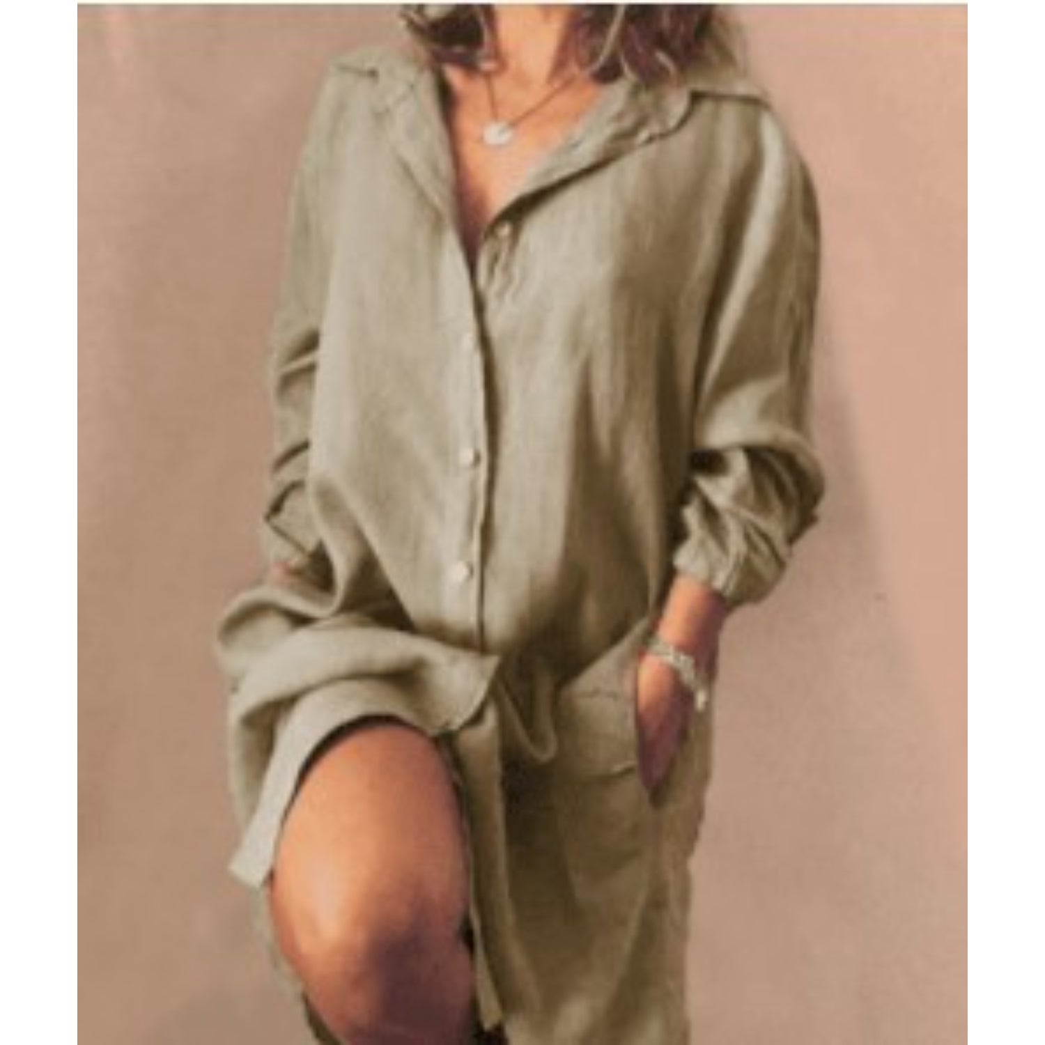MonAmi® groene eenvoudige slanke comfortabele linnen dames blouse