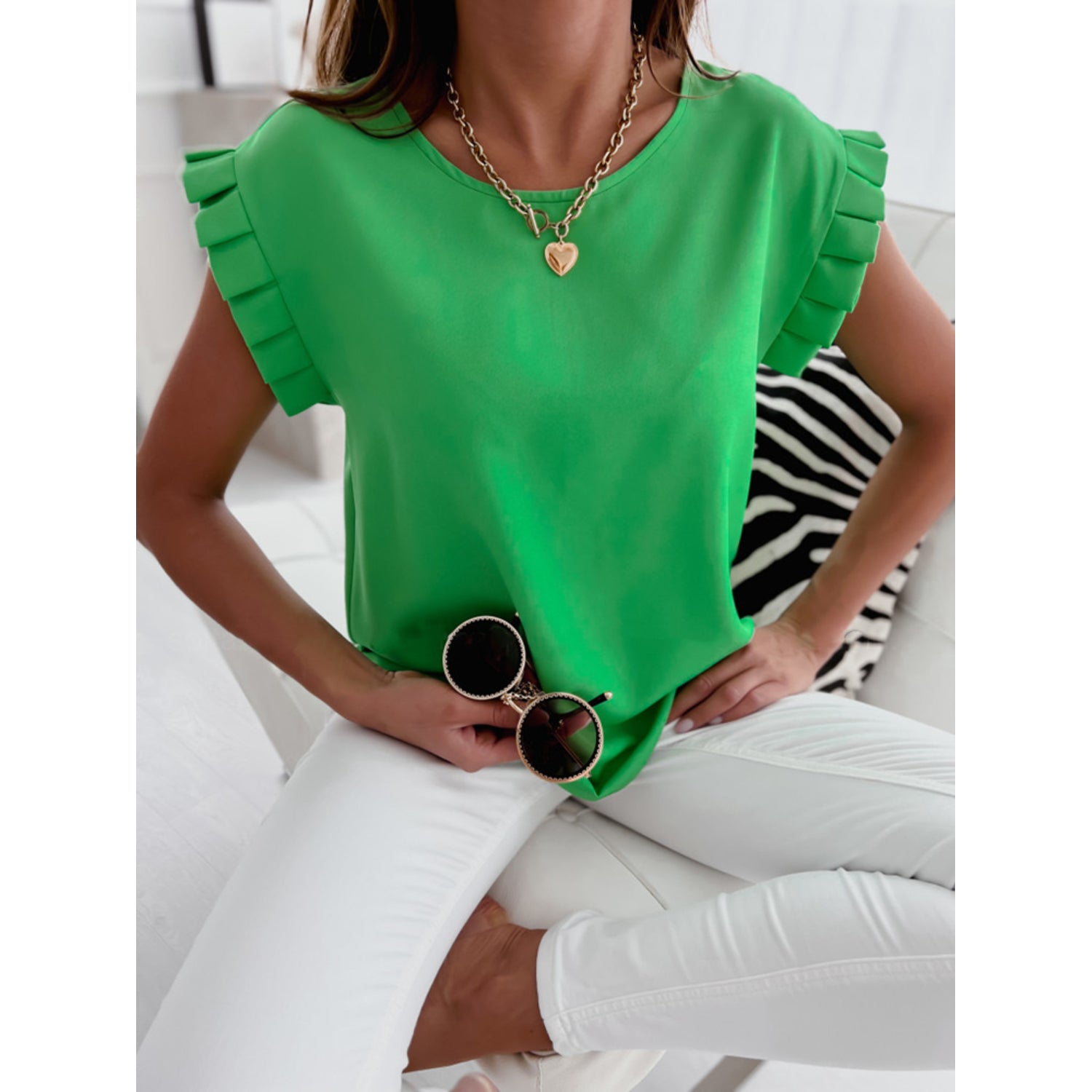 MonAmi® Geplooid patchwork effen kleur korte mouwen blouse