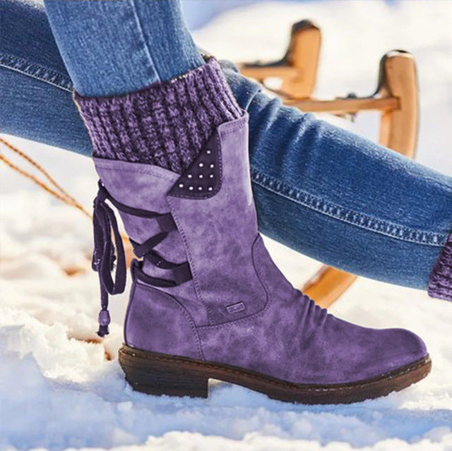 HelloBoots koe leer met hoge top winter laarzen