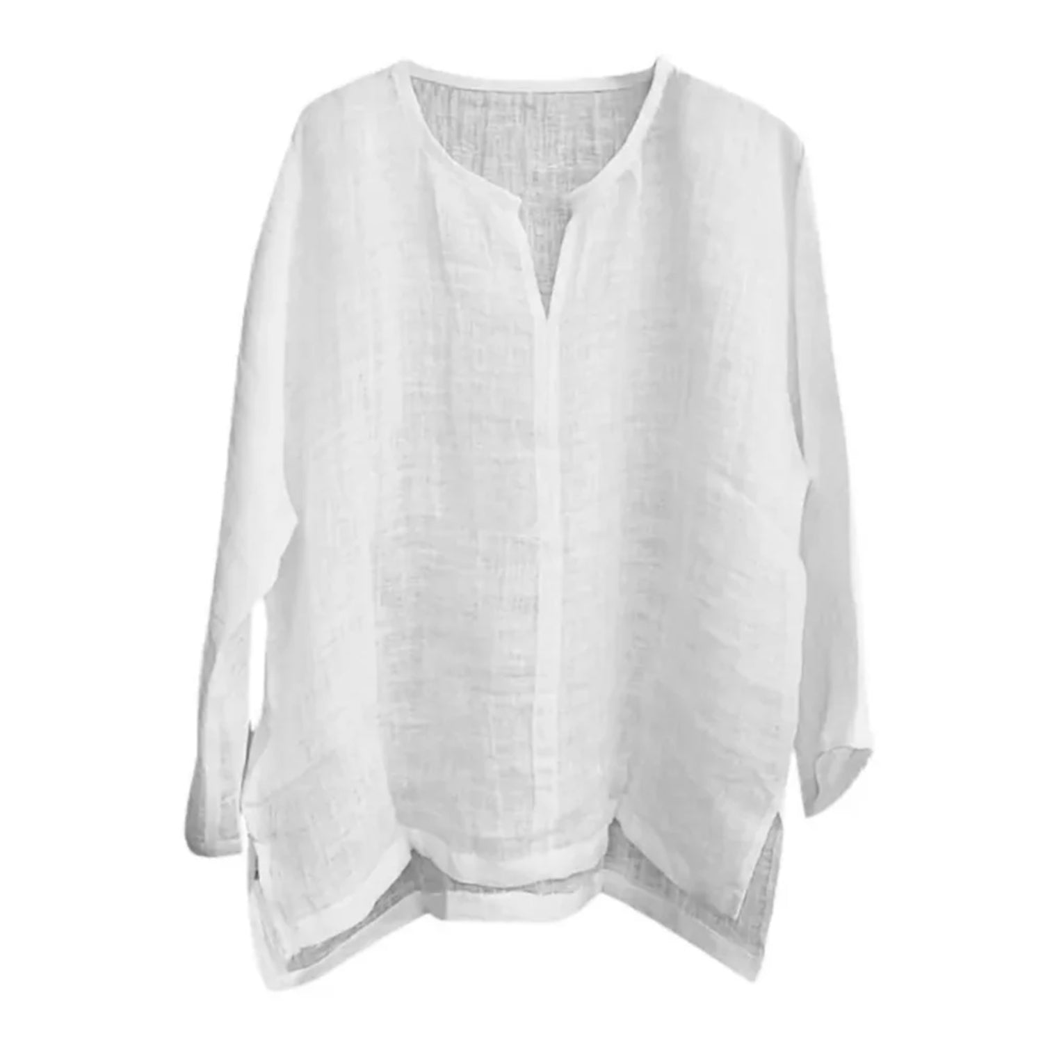 MonAmi® kaki eenvoudige linnen dames blouse met ronde hals