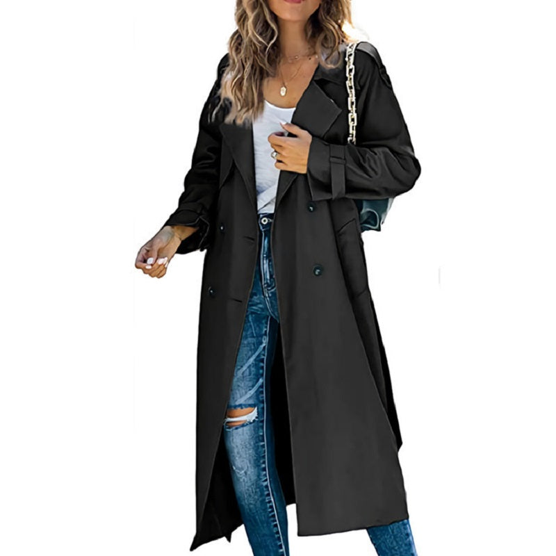 MonAmi Dames Trenchcoat| Double Breasted Lang Winddicht