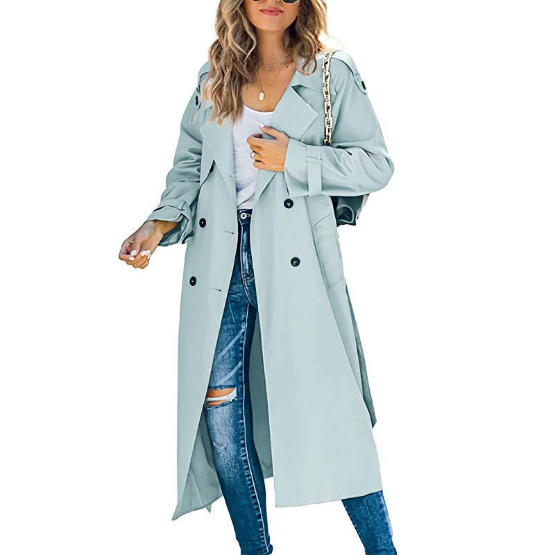 MonAmi Dames Trenchcoat| Double Breasted Lang Winddicht