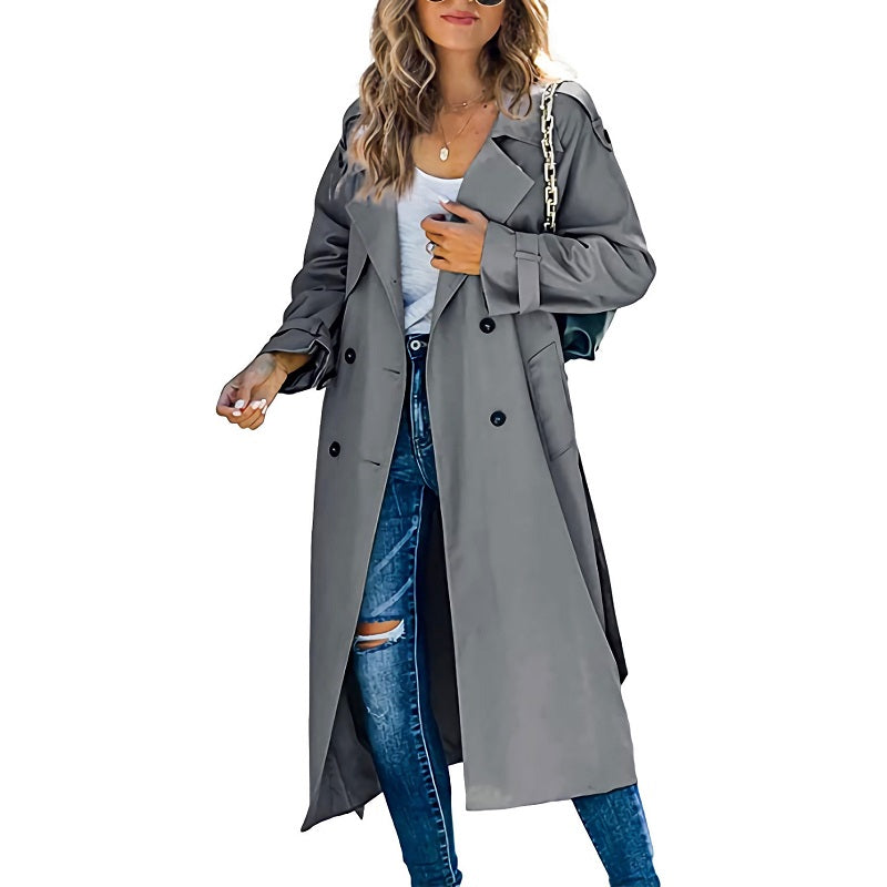 MonAmi Dames Trenchcoat| Double Breasted Lang Winddicht