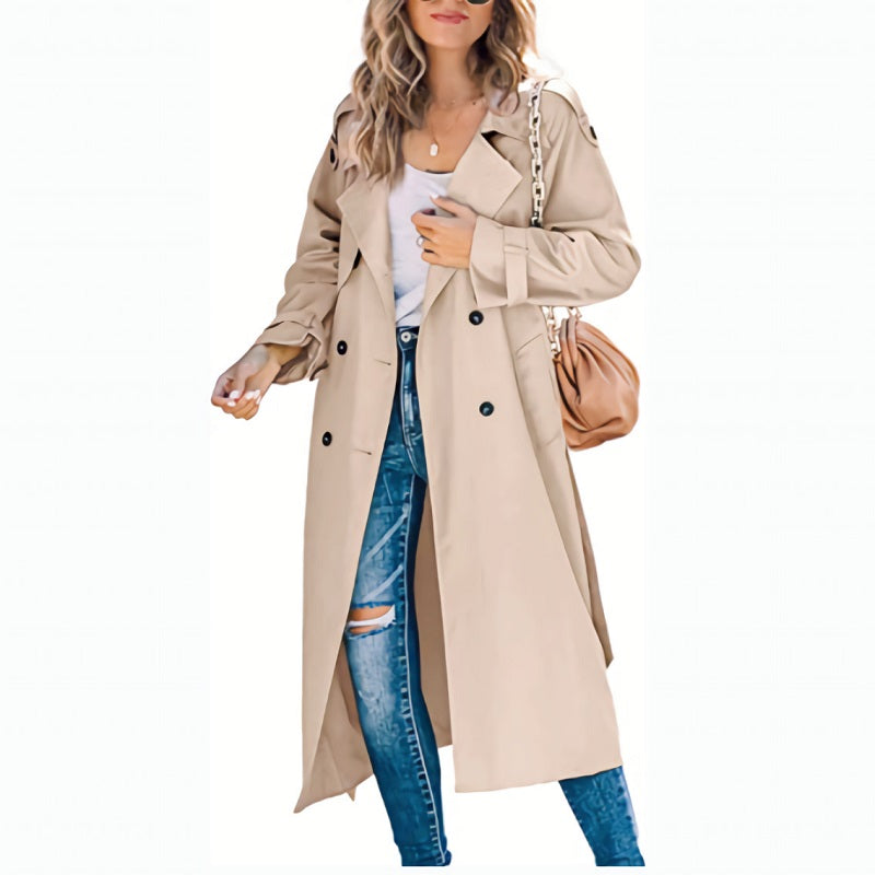 MonAmi Dames Trenchcoat| Double Breasted Lang Winddicht