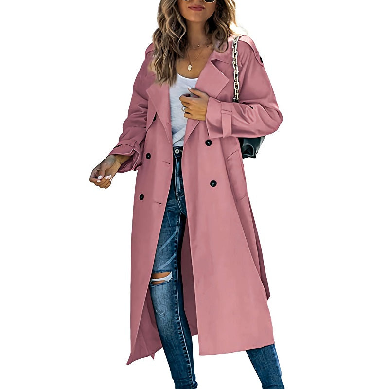 MonAmi Dames Trenchcoat| Double Breasted Lang Winddicht