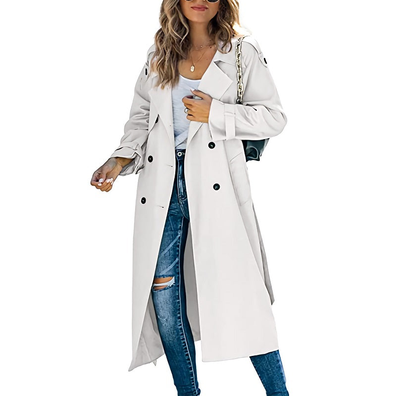 MonAmi Dames Trenchcoat| Double Breasted Lang Winddicht