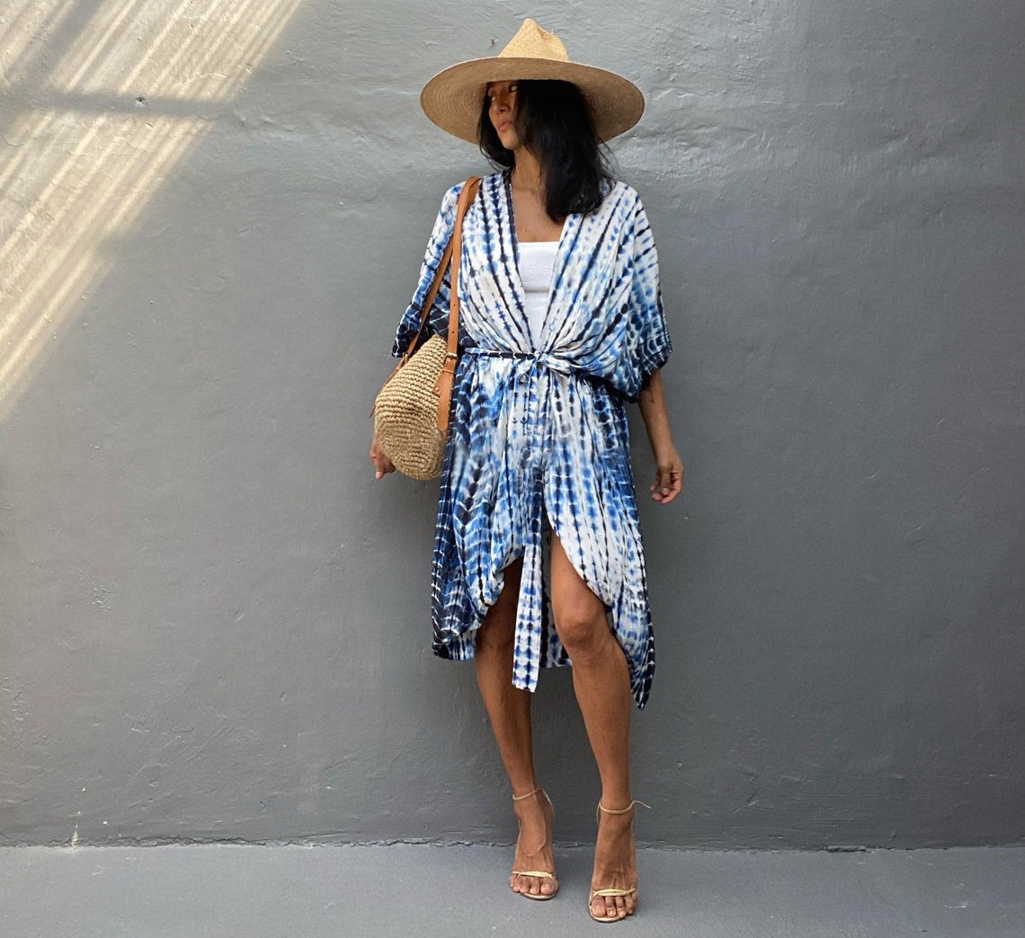 MonAmi® tailleband gestreepte blauwe kimono