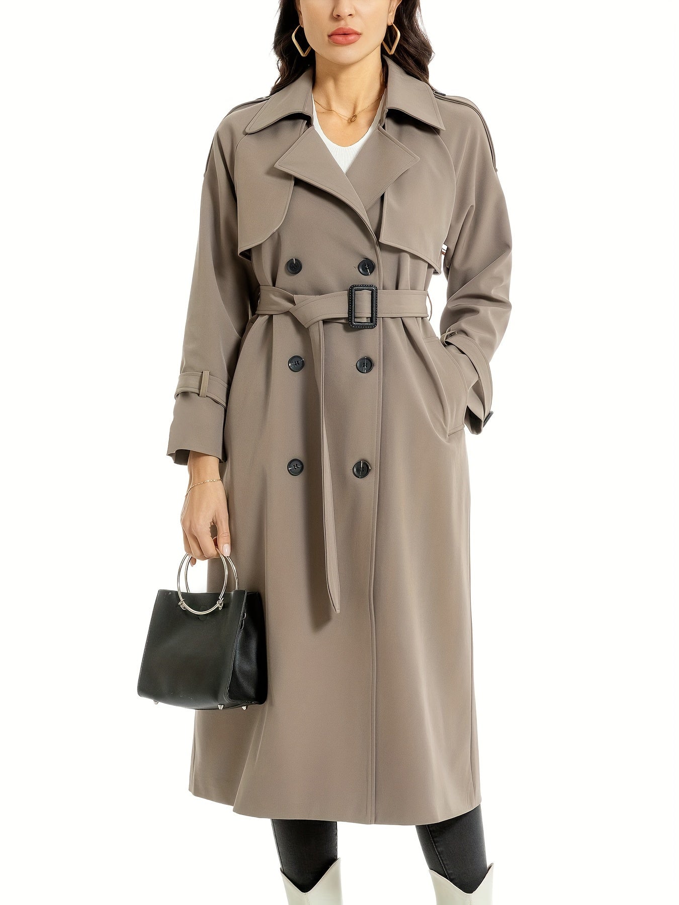 Miragio - Dames Lange Dubbelzijdige Trenchcoat met Riem en Brede Revers