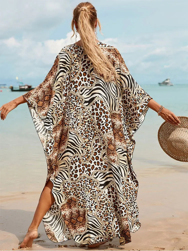 MonAmi® boho jurken met vleermuismouwen en cheeta print