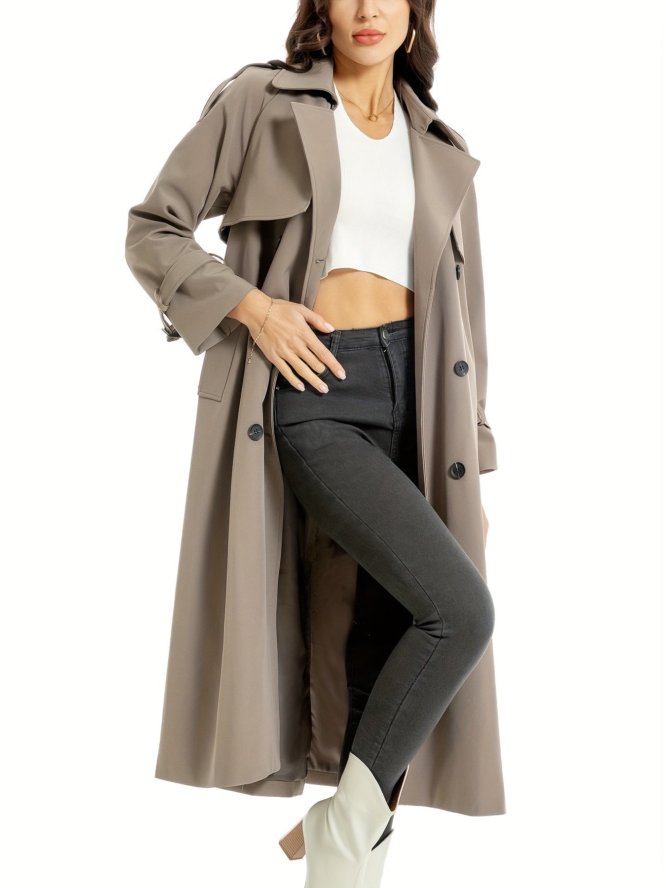 Miragio - Dames Lange Dubbelzijdige Trenchcoat met Riem en Brede Revers