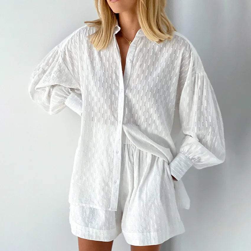 MonAmi® Hawaiiaanse stijl witte ademende blouse en broek set