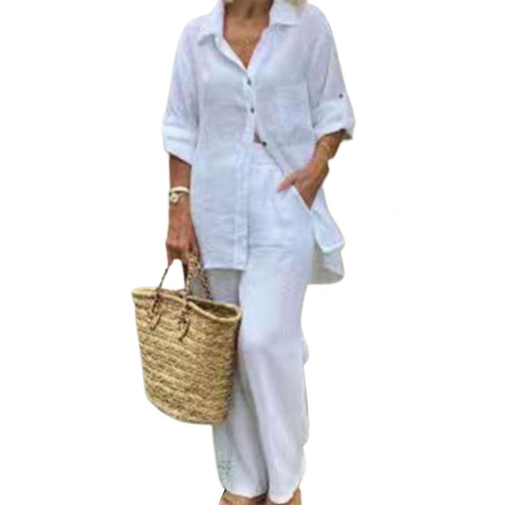 MonAmi® losse blouse en broek set met omgeslagen kraag