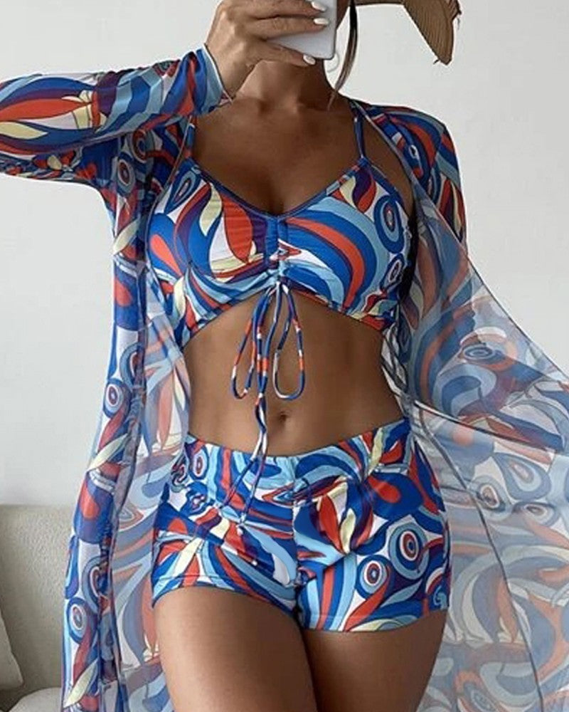 MonAmi 3-delige bikiniset met abstracte print, koord en gewaad