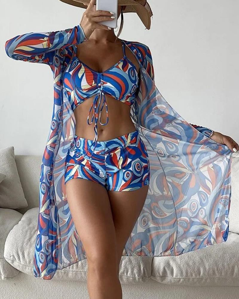 MonAmi 3-delige bikiniset met abstracte print, koord en gewaad