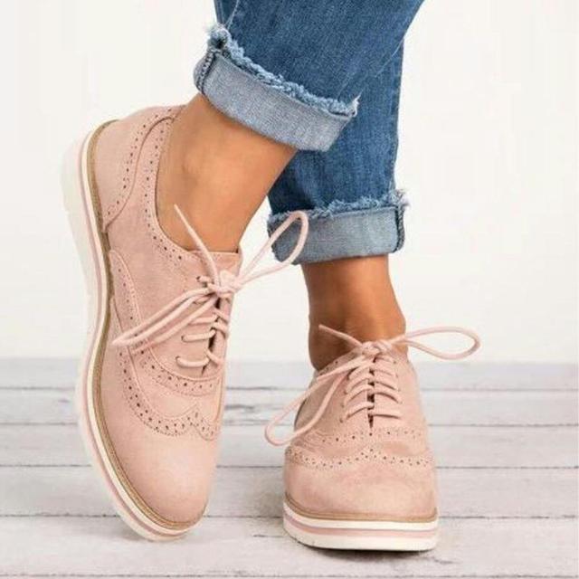 HelloSneakers Vrouwen Flats Schoenen Oxfords Cut-Outs Lace Up Platform Schoenen