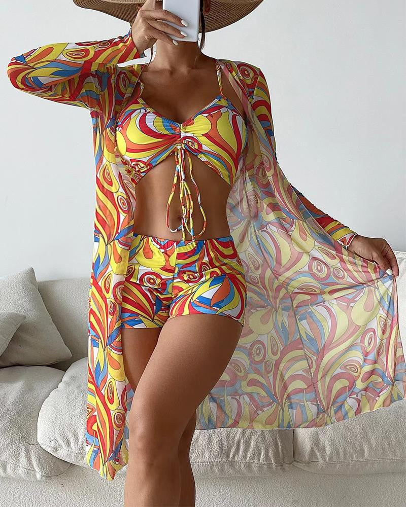 MonAmi 3-delige bikiniset met abstracte print, koord en gewaad